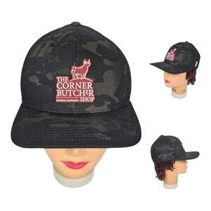 The Corner Butcher Shop La Verne, California Flexfit S-M Camo‎ Hat Cap Black